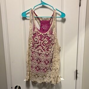 Crochet Overlay Tank with Pink Racerback Underlay lauren Conrad xl
